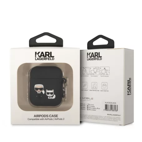 Karl Lagerfeld and Choupette Apple AirPods 1/2 szilikon tok fekete (KLACA2SILKCK)