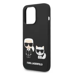  Karl Lagerfeld and Choupette Liquid Silicone Apple iPhone 14 Pro (6.1) hátlapvédő tok fekete (KLHCP14LSSKCK)