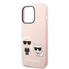   Karl Lagerfeld and Choupette Liquid Silicone Apple iPhone 14 Pro Max (6.7) hátlapvédő tok pink (KLHCP14XSSKCI)