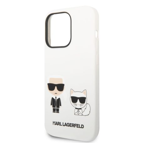 Karl Lagerfeld and Choupette Liquid Silicone Apple iPhone 14 Pro (6.1) hátlapvédő tok fehér (KLHCP14LSSKCW)