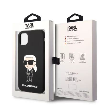 Karl Lagerfeld Apple iPhone 11 (6.1) 2019 Liquid Silicone Ikonik NFT hátlapvédő tok fekete (KLHCN61SNIKBCK)