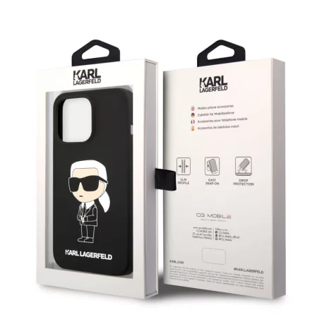 Karl Lagerfeld Liquid Silicone Ikonik NFT Apple iPhone 12 / 12 Pro 2020 (6.1) hátlapvédő tok fekete (KLHCP12MSNIKBCK)