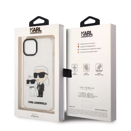 Karl Lagerfeld IML Glitter Karl and Choupette NFT Apple iPhone 13 (6.1) hátlapvédő tok átlátszó (KLHCP13MHNKCTGT)