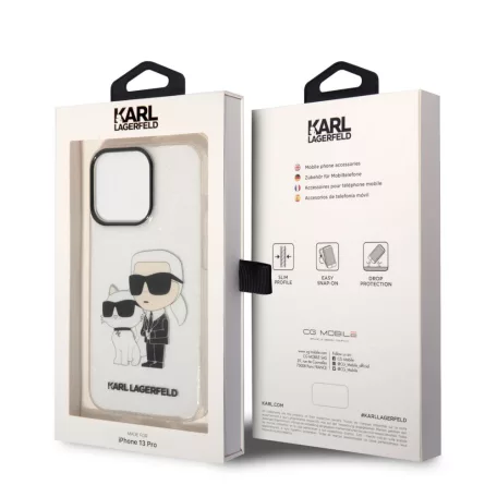 Karl Lagerfeld IML Glitter Karl and Choupette NFT Apple iPhone 13 Pro (6.1) hátlapvédő tok átlátszó (KLHCP13LHNKCTGT)