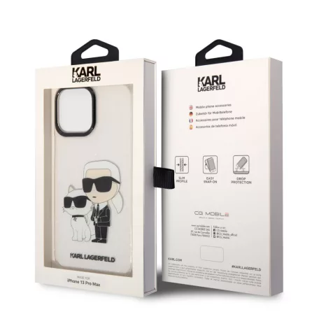 Karl Lagerfeld IML Glitter Karl and Choupette NFT Apple iPhone 13 Pro Max (6.7) hátlapvédő tok átlátszó (KLHCP13XHNKCTGT)