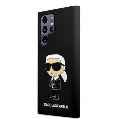   Karl Lagerfeld Liquid Silicone Ikonik NFT Samsung Galaxy S23 Ultra (2023) hátlapvédő tok fekete (KLHCS23LSNIKBCK)