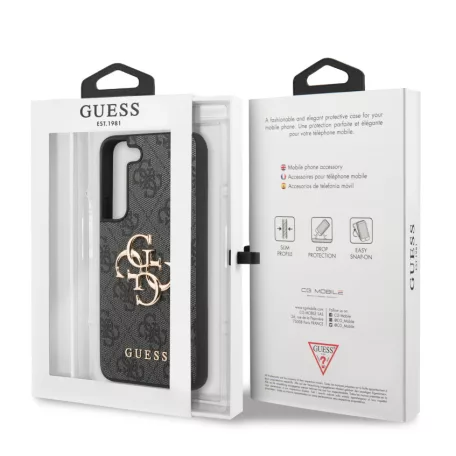 Guess Samsung S918 Galaxy S23 Ultra PU 4G Metal Logo hátlapvédő tok szürke (GUHCS23L4GMGGR)