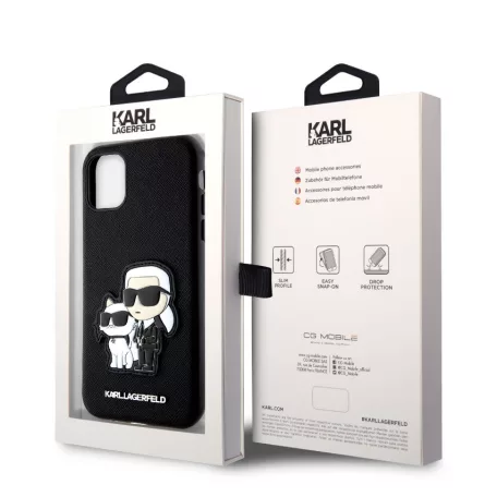 Karl Lagerfeld PU Saffiano Karl and Choupette Apple iPhone 14 Pro (6.1) hátlapvédő tok fekete (KLHCP14LSANKCPK)