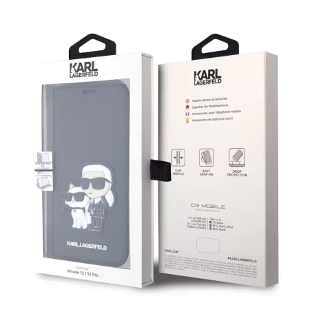 Karl Lagerfeld PU Saffiano Karl and Choupette NFT Apple iPhone 12 / 12 Pro 2020 (6.1) könyvtok fekete (KLBKP12MSANKCPK)