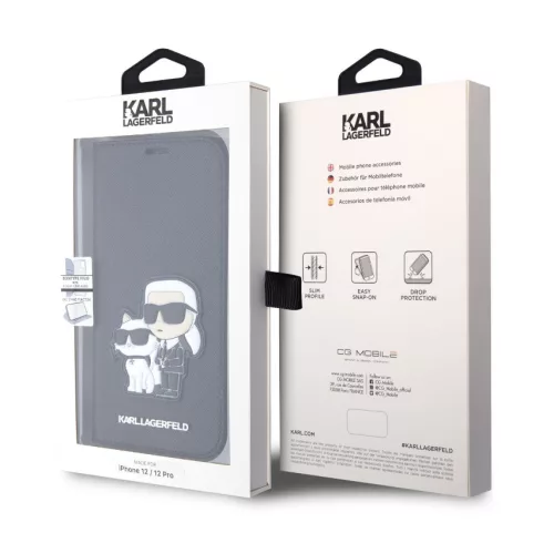 Karl Lagerfeld PU Saffiano Karl and Choupette NFT Apple iPhone 12 / 12 Pro 2020 (6.1) könyvtok fekete (KLBKP12MSANKCPK)