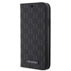   Karl Lagerfeld PU Saffiano Monogram Apple iPhone 12 / 12 Pro 2020 (6.1) könyvtok fekete (KLBKP12MSAKLHPK)