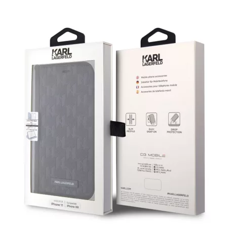 Karl Lagerfeld PU Saffiano Monogram Apple iPhone 13 (6.1) könyvtok fekete (KLBKP13MSAKLHPK)