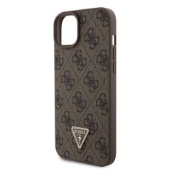   Guess Apple iPhone 15 Plus (6.7) PU 4G Strass Triangle Metal Logo hátlapvédő tok barna (GUHCP15MP4TDPW)