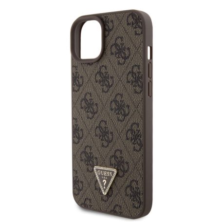 Guess Apple iPhone 15 Plus (6.7) PU 4G Strass Triangle Metal Logo hátlapvédő tok barna (GUHCP15MP4TDPW)