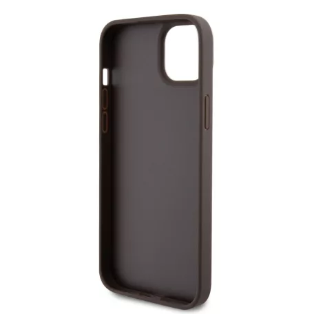 Guess Apple iPhone 15 Plus (6.7) PU 4G Strass Triangle Metal Logo hátlapvédő tok barna (GUHCP15MP4TDPW)