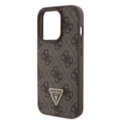   Guess Apple iPhone 15 Pro (6.1) PU 4G Strass Triangle Metal Logo hátlapvédő tok barna (GUHCP15LP4TDPW)