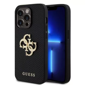   Guess Apple iPhone 12 Pro (6.1) PU Perforated 4G Glitter Metal Logo hátlapvédő tok fekete (GUHCP12MPSP4LGK)