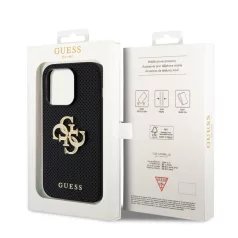   Guess Apple iPhone 14 Pro (6.1) PU Perforated 4G Glitter Metal Logo hátlapvédő tok fekete (GUHCP14LPSP4LGK)