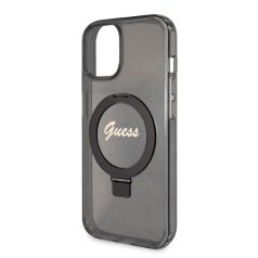   Guess Apple iPhone 15 (6.1) IML Ring Stand Glitter MagSafe hátlapvédő tok fekete (GUHMP15SHRSGSK)