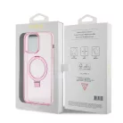 Guess Apple iPhone 15 Pro Max (6.7) IML Ring Stand Glitter MagSafe hátlapvédő tok pink (GUHMP15XHRSGSP)