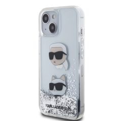   Karl Lagerfeld Liquid Glitter Karl and Choupette Apple iPhone 15 (6.1) hátlapvédő tok ezüst (KLHCP15SLDHKCNS)