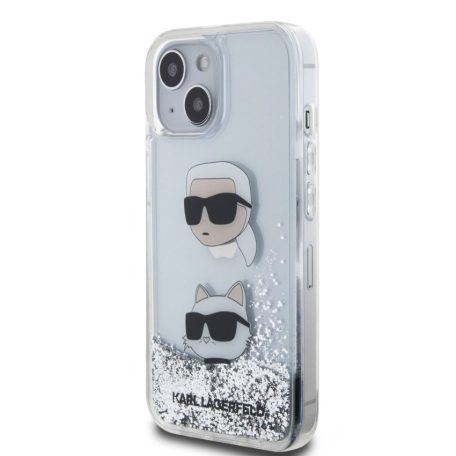 Karl Lagerfeld Liquid Glitter Karl and Choupette Apple iPhone 15 (6.1) hátlapvédő tok ezüst (KLHCP15SLDHKCNS)