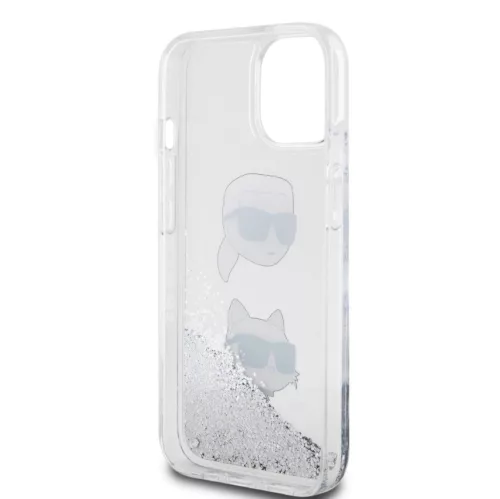 Karl Lagerfeld Liquid Glitter Karl and Choupette Apple iPhone 15 (6.1) hátlapvédő tok ezüst (KLHCP15SLDHKCNS)