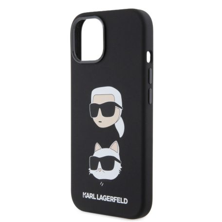 Karl Lagerfeld Liquid Silicone Karl and Choupette Apple iPhone 15 (6.1) hátlapvédő tok fekete (KLHCP15SSDHKCNK)