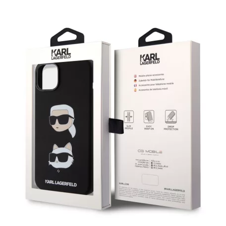 Karl Lagerfeld Liquid Silicone Karl and Choupette Heads Apple iPhone 15 Plus (6.7) hátlapvédő tok fekete (KLHCP15MSDHKCNK)