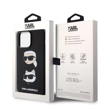 Karl Lagerfeld Liquid Silicone Karl and Choupette Heads Apple iPhone 15 Pro Max (6.7) hátlapvédő tok fekete (KLHCP15XSDHKCNK)