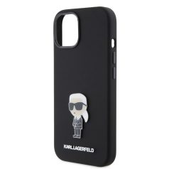   Karl Lagerfeld Liquid Silicone Metal Ikonik Apple iPhone 15 (6.1) hátlapvédő tok fekete (KLHCP15SSMHKNPK)