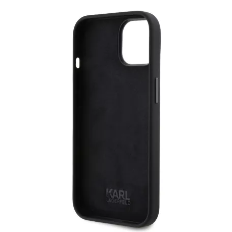 Karl Lagerfeld Liquid Silicone Metal Ikonik Apple iPhone 15 (6.1) hátlapvédő tok fekete (KLHCP15SSMHKNPK)