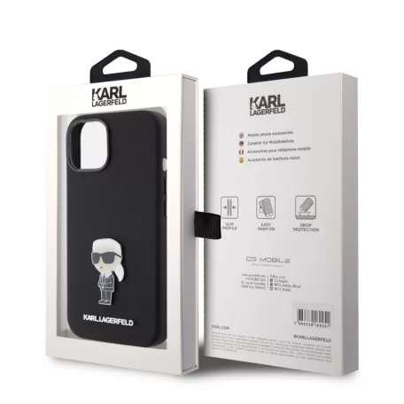 Karl Lagerfeld Liquid Silicone Metal Ikonik Apple iPhone 15 (6.1) hátlapvédő tok fekete (KLHCP15SSMHKNPK)