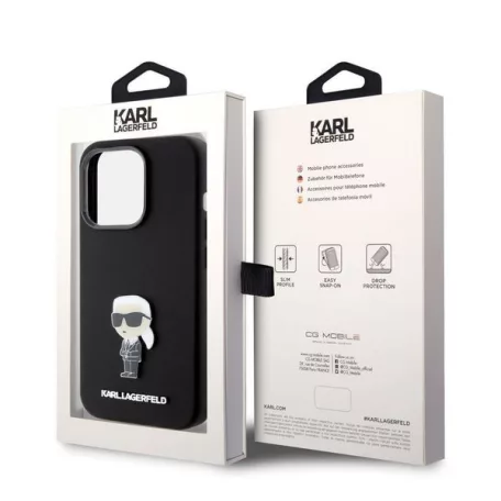 Karl Lagerfeld Liquid Silicone Metal Ikonik Apple iPhone 15 Pro (6.1) hátlapvédő tok fekete (KLHCP15LSMHKNPK)
