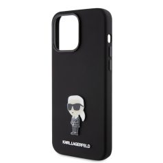   Karl Lagerfeld Liquid Silicone Metal Ikonik Apple iPhone 15 Pro Max (6.7) hátlapvédő tok fekete (KLHCP15XSMHKNPK)