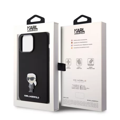 Karl Lagerfeld Liquid Silicone Metal Ikonik Apple iPhone 15 Pro Max (6.7) hátlapvédő tok fekete (KLHCP15XSMHKNPK)