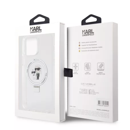 Karl Lagerfeld Ringstand Karl and Choupette MagSafe Apple iPhone 14 Pro (6.1) hátlapvédő tok fehér (KLHMP14LHMRSKCH)