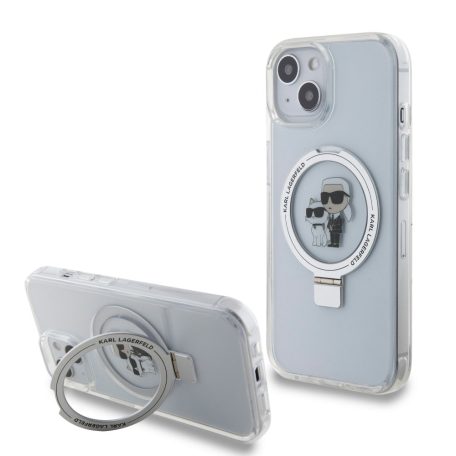Karl Lagerfeld Ringstand Karl and Choupette MagSafe Apple iPhone 15 (6.1) hátlapvédő tok fehér (KLHMP15SHMRSKCH)