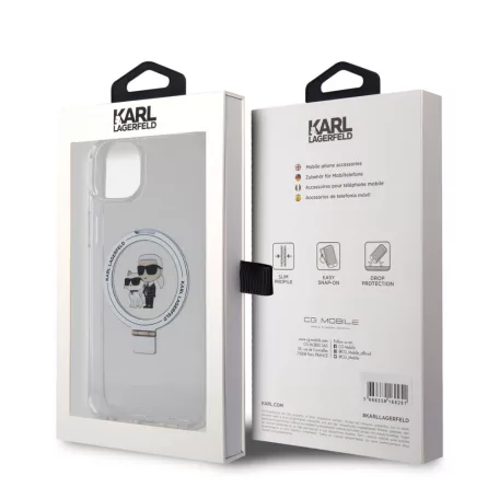 Karl Lagerfeld Ringstand Karl and Choupette MagSafe Apple iPhone 15 Plus (6.7) hátlapvédő tok fehér (KLHMP15MHMRSKCH)