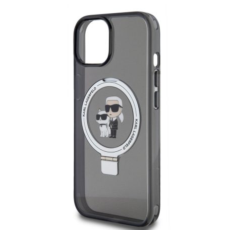 Karl Lagerfeld Ringstand Karl and Choupette MagSafe Apple iPhone 15 (6.1) hátlapvédő tok fekete (KLHMP15SHMRSKCK)