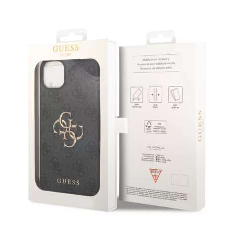 Guess Apple iPhone 15 Plus (6.7) PU 4G Metal Logo hátlapvédő tok fekete (GUHCP15M4GMGGR)
