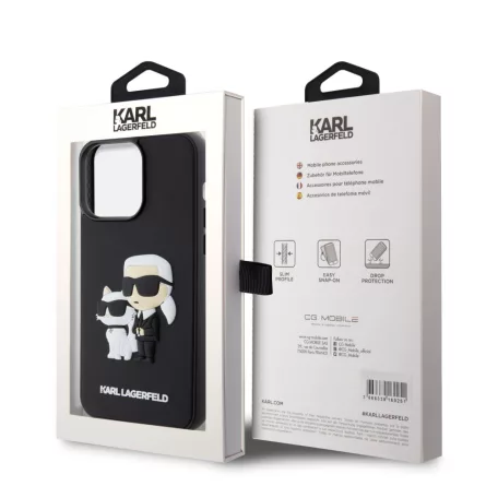 Karl Lagerfeld 3D Rubber Karl and Choupette Apple iPhone 14 Pro Max (6.7) hátlapvédő tok fekete (KLHCP14X3DRKCNK)