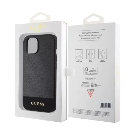 Guess Apple iPhone 15 (6.1) PU 4G Stripe MagSafe hátlapvédő tok fekete (GUHMP15SG4GLGR)