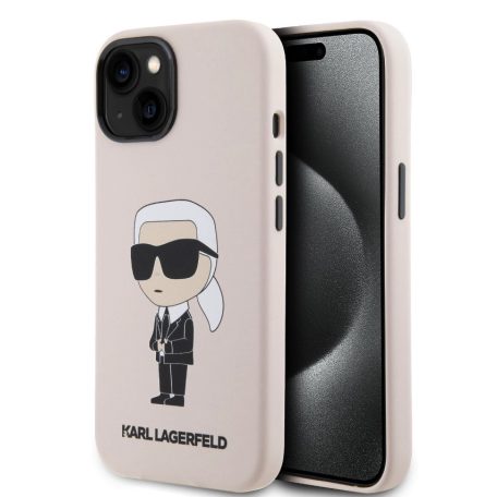 Karl Lagerfeld Liquid Silicone Ikonik NFT Apple iPhone 15 (6.1) hátlapvédő tok pink (KLHCP15SSNIKBCP)