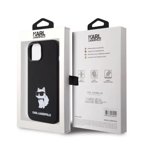 Karl Lagerfeld Liquid Silicone Choupette NFT Apple iPhone 15 (6.1) hátlapvédő tok fekete (KLHCP15SSNCHBCK)