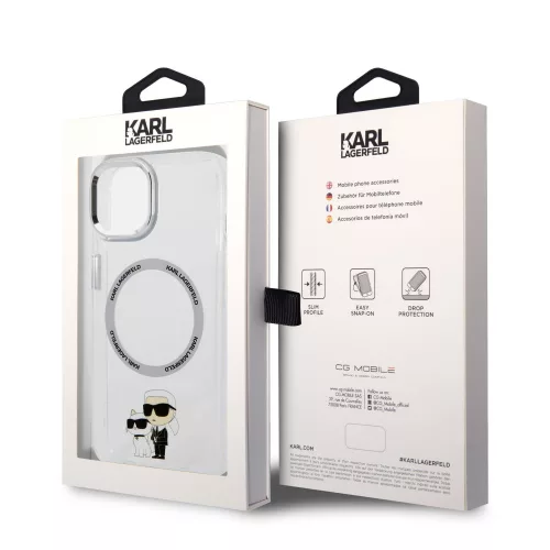 Karl Lagerfeld IML Karl and Choupette MagSafe Apple iPhone 15 Plus (6.7) hátlapvédő tok átlátszó (KLHMP15MHNKCIT)