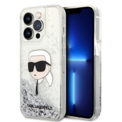   Karl Lagerfeld Liquid Glitter Karl Head Apple iPhone 15 Pro Max (6.7) hátlapvédő tok ezüst (KLHCP15XLNKHCH)