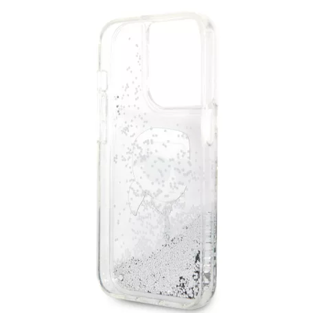 Karl Lagerfeld Liquid Glitter Karl Head Apple iPhone 15 Pro Max (6.7) hátlapvédő tok ezüst (KLHCP15XLNKHCH)