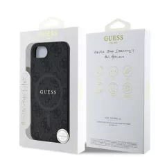   Guess PU Leather Colored Ring MagSafe Apple iPhone 15 (6.1) hátlapvédő tok fekete (GUHMP15SG4GFRK)
