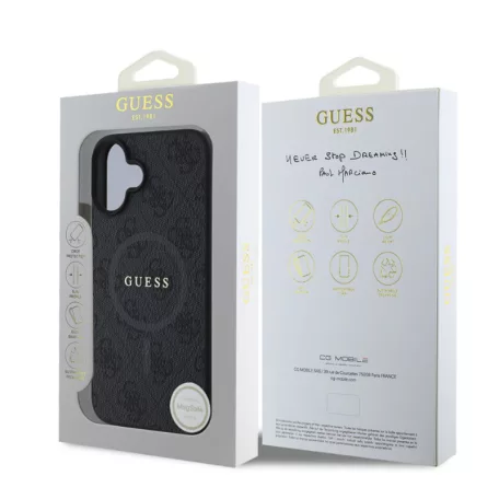 Guess PU Leather Colored Ring MagSafe Apple iPhone 15 Pro Max (6.7) hátlapvédő tok fekete (GUHMP15XG4GFRK)